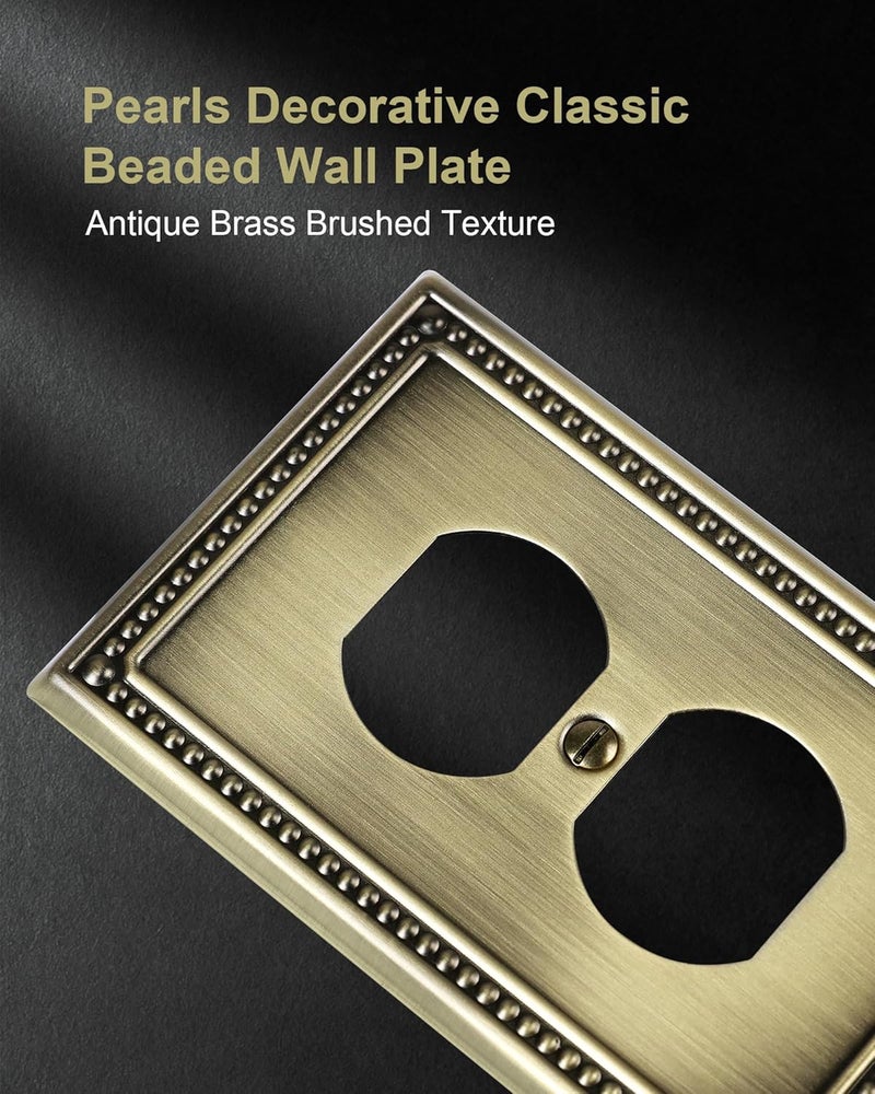 treewell 2-Pack Duplex Outlet Cover Plate, Antique Brass Metal Wall Plates for Electrical Outlets, 1 Gang Receptacle Cover, Pearls Decorative Switch Plates and Outlet Covers - Image 3